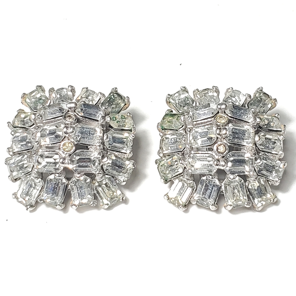 Hollycraft Rhinestone SilverTone Clip Earrings